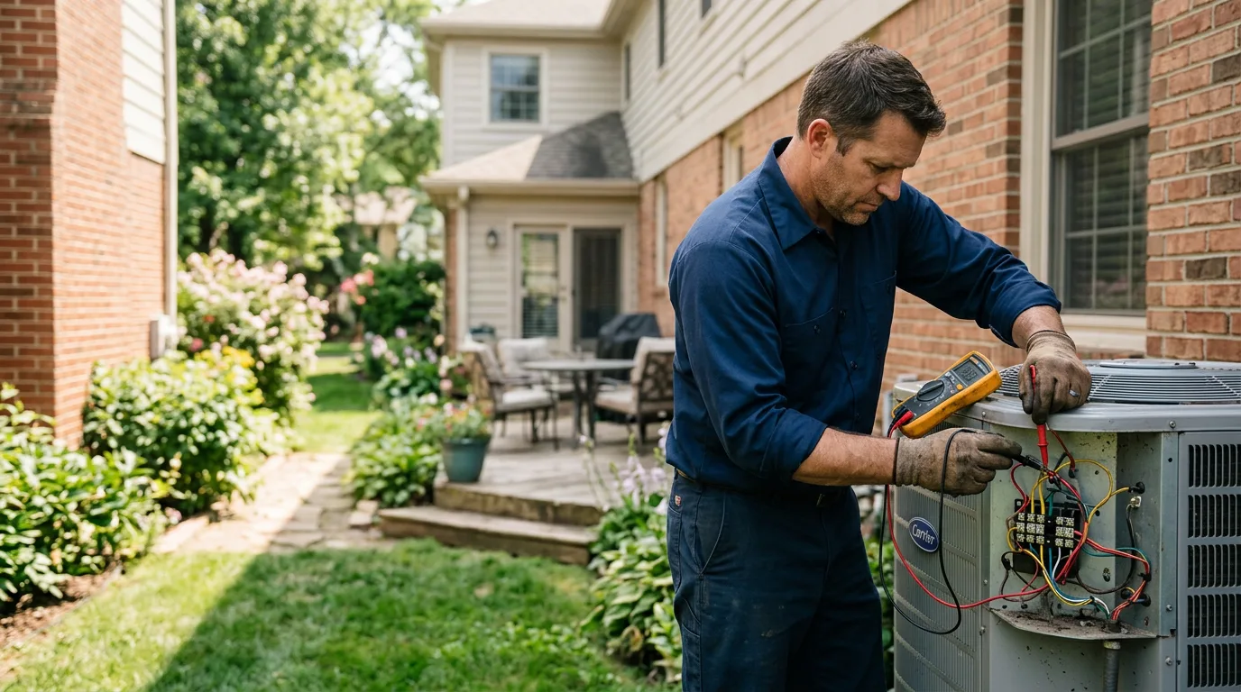 Technician performing Emergency AC Repair in Roanoke, TX